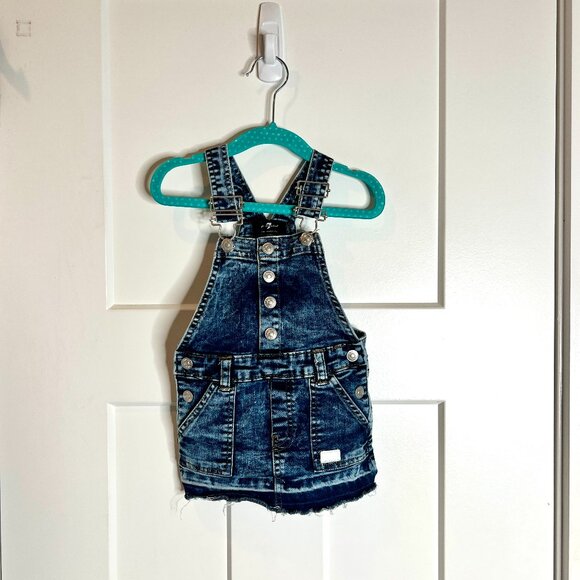 7 For All Mankind Dark Denim Overall Dress Pockets Size 12 Month Western Boho - Picture 1 of 3